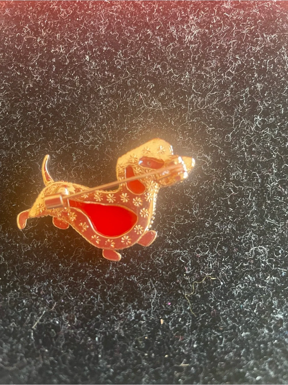 NWOT-Red Dachshund Dog Brooch - Gold Trim